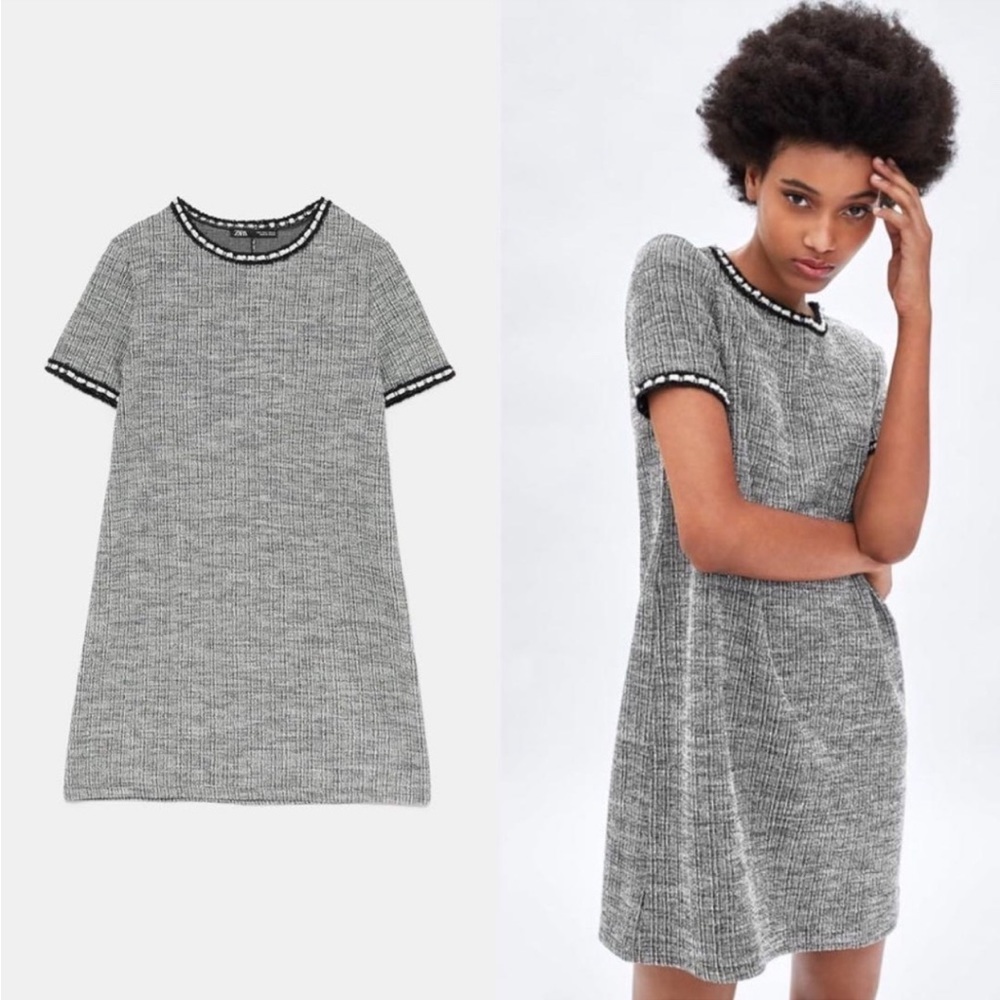 Zara Tweed Shift Dress With Faux